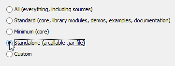 The Jython installation menu with the option to install a callable jar file selected